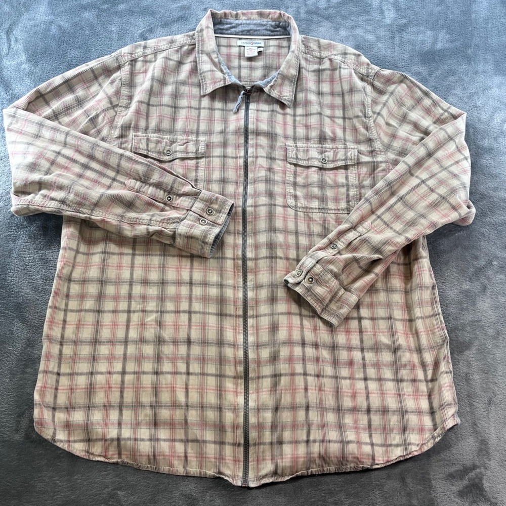 Carbon 2 Cobalt Mens XL Full Zip Corduroy Plaid Shirt Jacket Beige Red Cotton